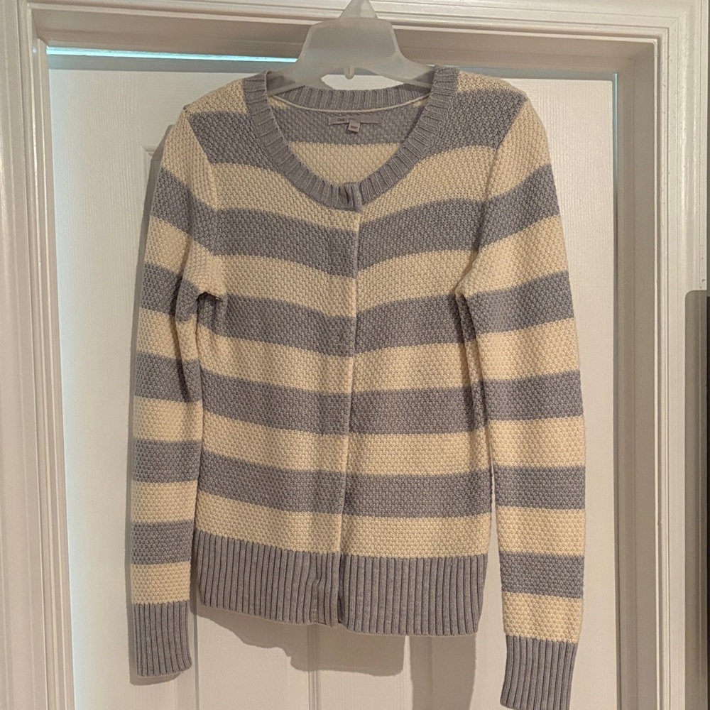 GAP Cream and Gray Striped Knit Cardigan